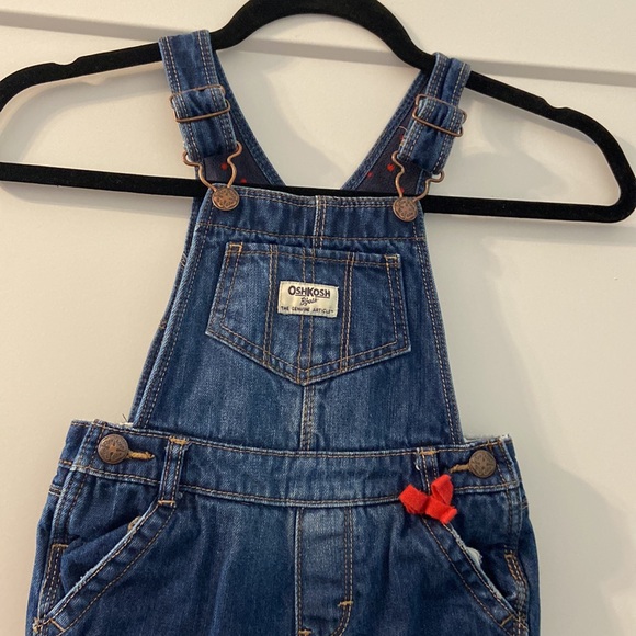 OshKosh B'gosh fleece lined pant overalls with adorable little red bow EUC 3T - Picture 2 of 14